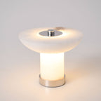 Lampe à poser moderne Ottar en Albâtre Chrome et blanc