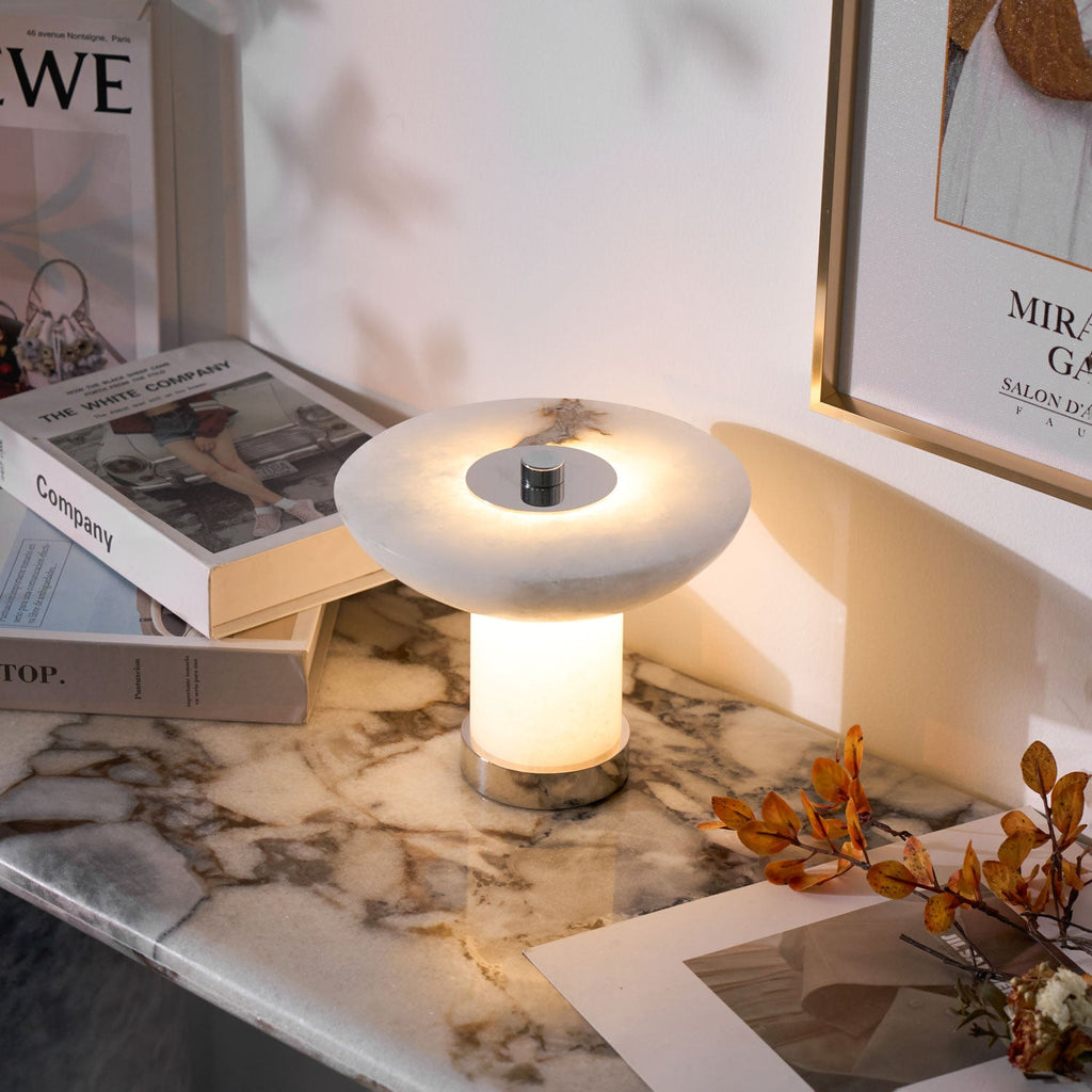 Lampe à poser moderne Ottar en Albâtre Chrome et blanc