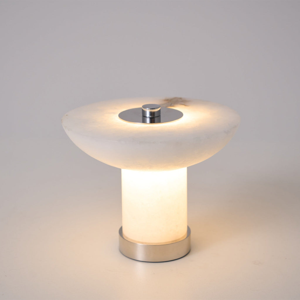 Lampe à poser moderne Ottar en Albâtre Chrome et blanc