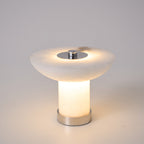 Lampe à poser moderne Ottar en Albâtre Chrome et blanc