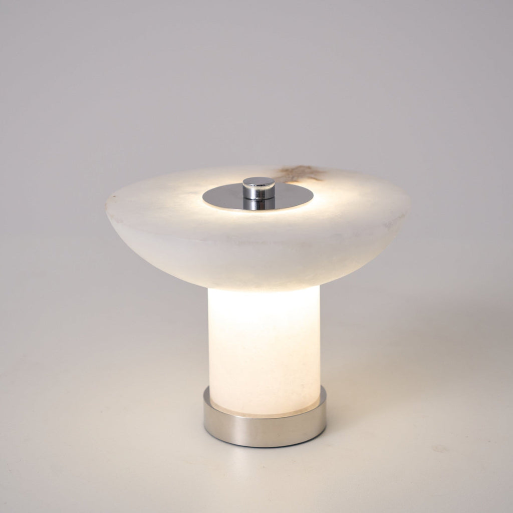 Lampe à poser moderne Ottar en Albâtre Chrome et blanc