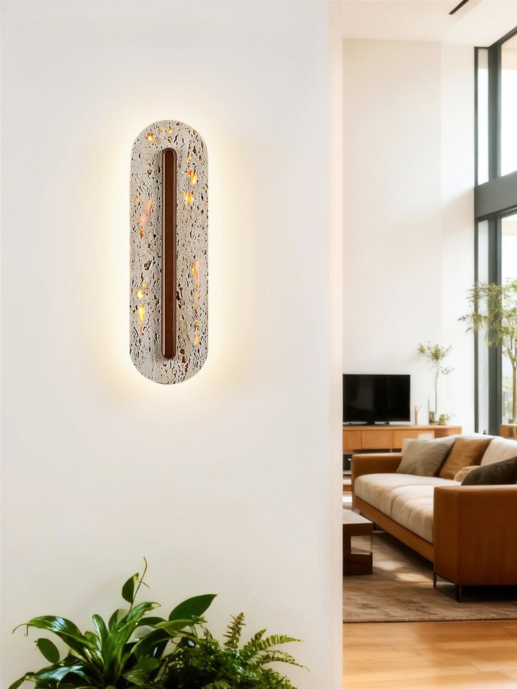 Applique murale moderne Vilhelm en Noyer et travertin jaune