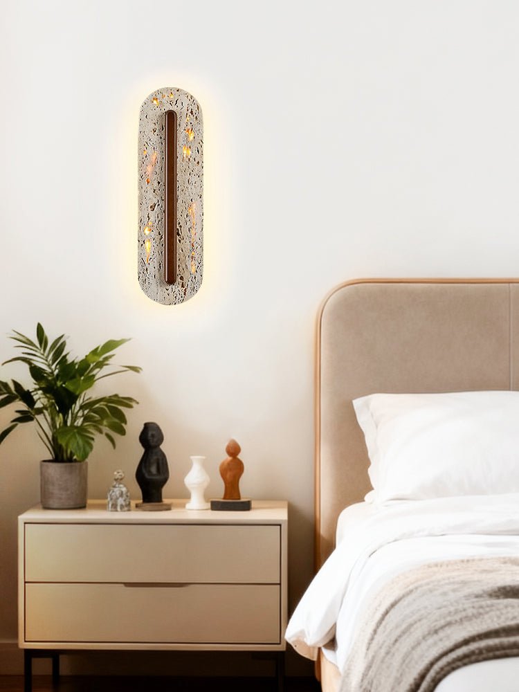 Applique murale moderne Vilhelm en Noyer et travertin jaune