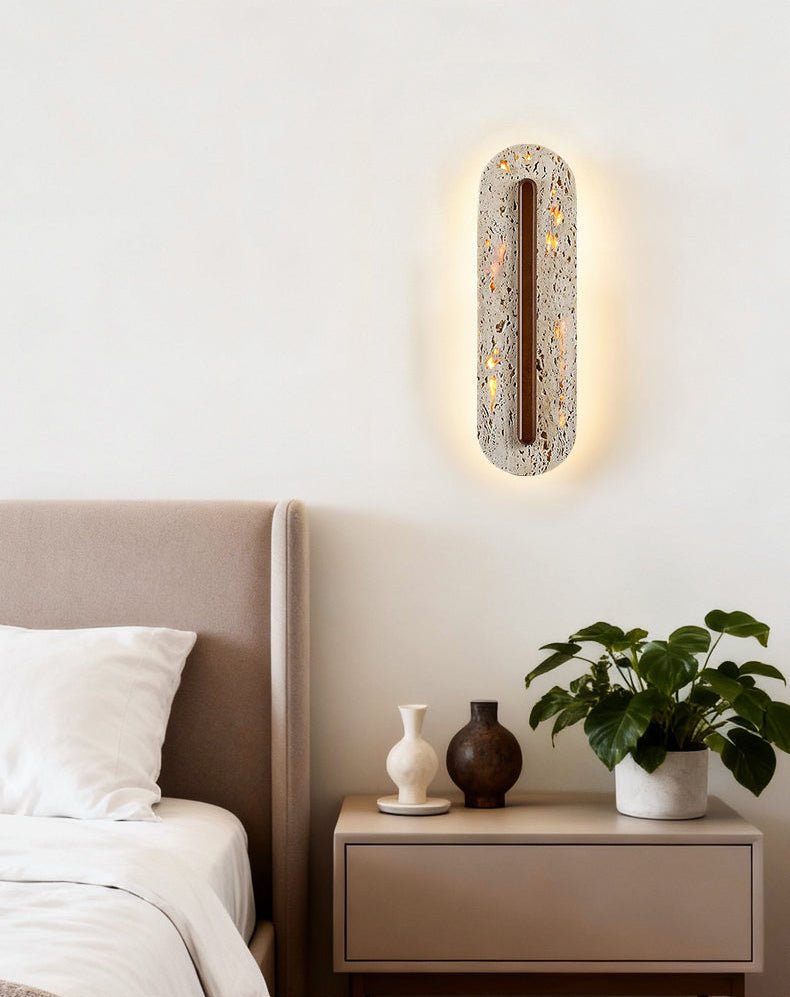 Applique murale moderne Vilhelm en Noyer et travertin jaune