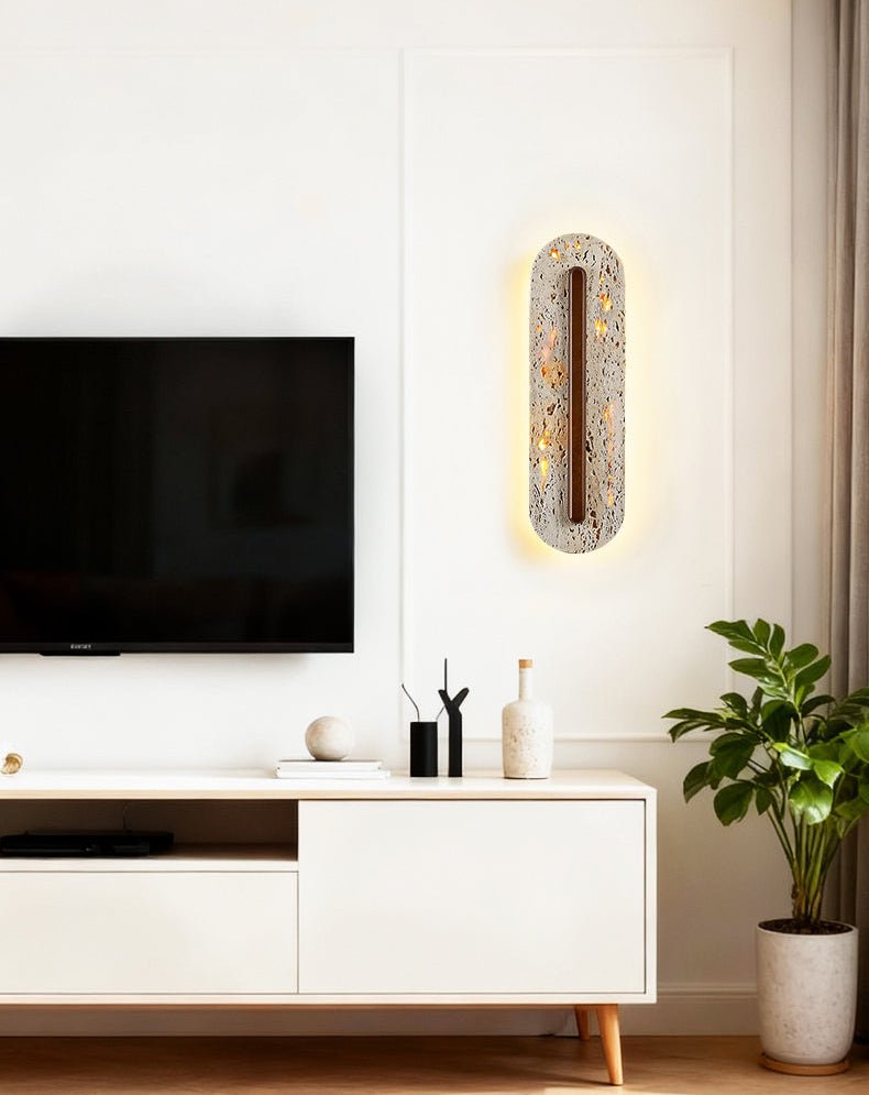 Applique murale moderne Vilhelm en Noyer et travertin jaune