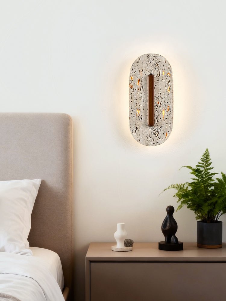 Applique murale moderne Barclay en Travertin jaune et noyer