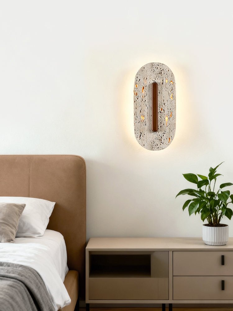Applique murale moderne Barclay en Travertin jaune et noyer
