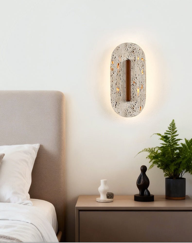 Applique murale moderne Barclay en Travertin jaune et noyer