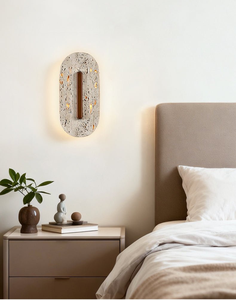 Applique murale moderne Barclay en Travertin jaune et noyer