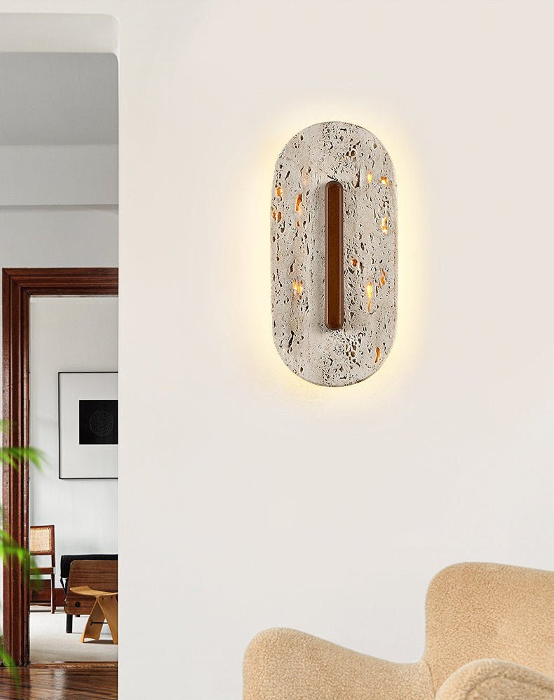 Applique murale moderne Barclay en Travertin jaune et noyer