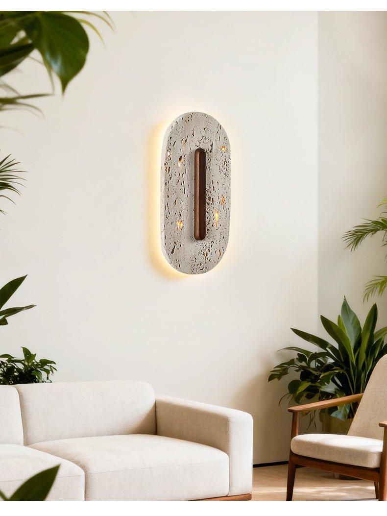 Applique murale moderne Barclay en Travertin jaune et noyer