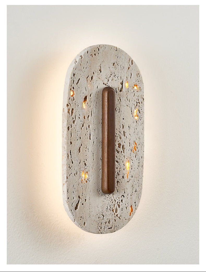 Applique murale moderne Barclay en Travertin jaune et noyer