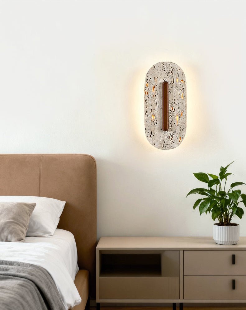 Applique murale moderne Barclay en Travertin jaune et noyer