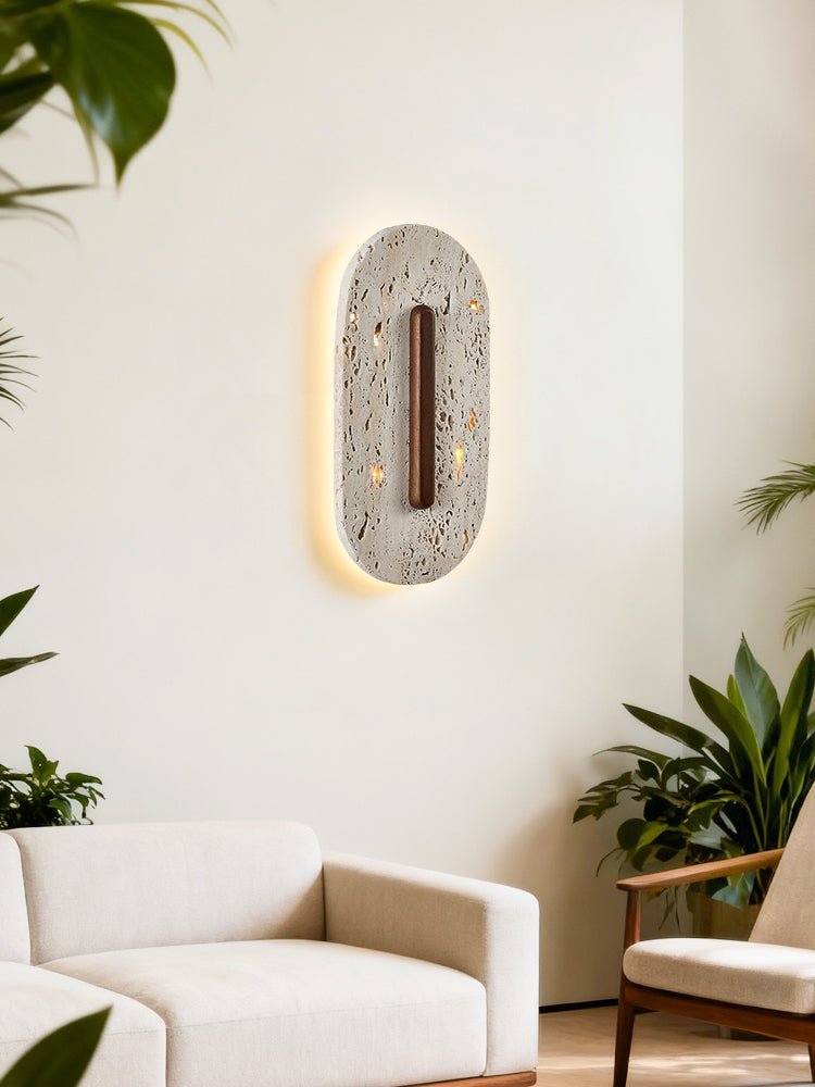 Applique murale moderne Barclay en Travertin jaune et noyer