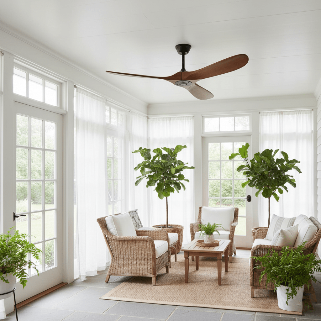 Ventilateur de plafond moderne Toke en Grain bois noyer et noir