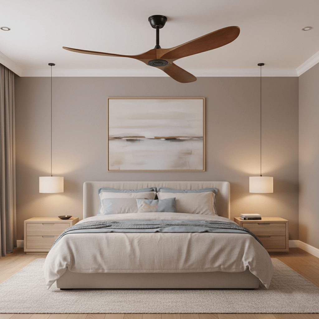 Ventilateur de plafond moderne Toke en Grain bois noyer et noir