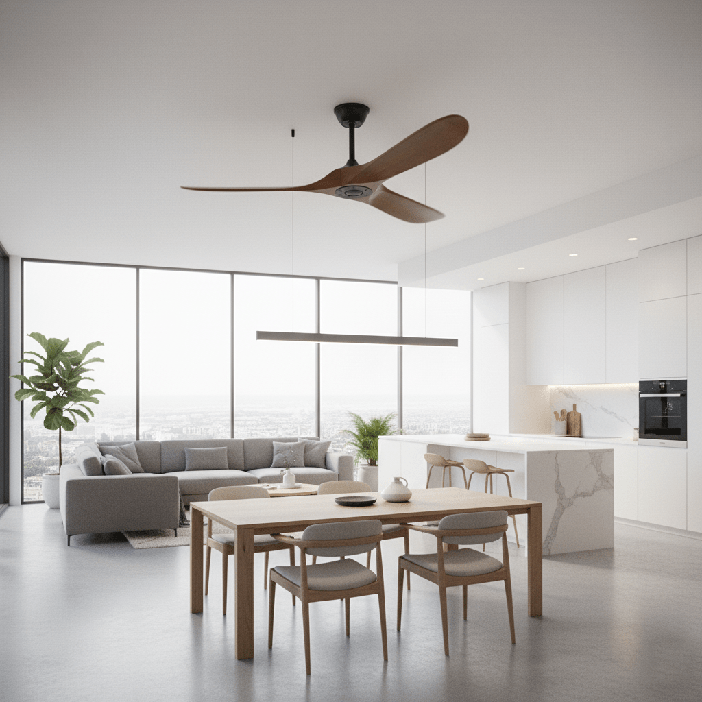 Ventilateur de plafond moderne Toke en Grain bois noyer et noir