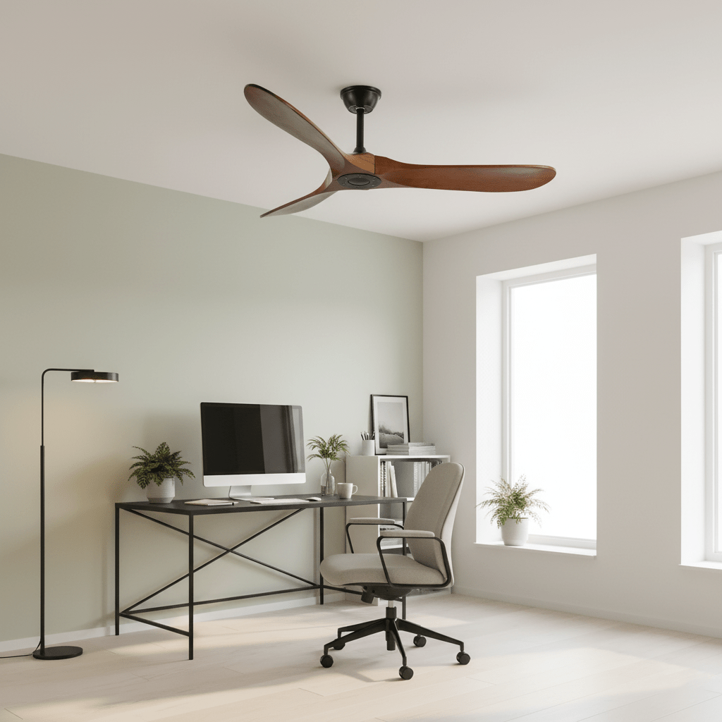 Ventilateur de plafond moderne Toke en Grain bois noyer et noir