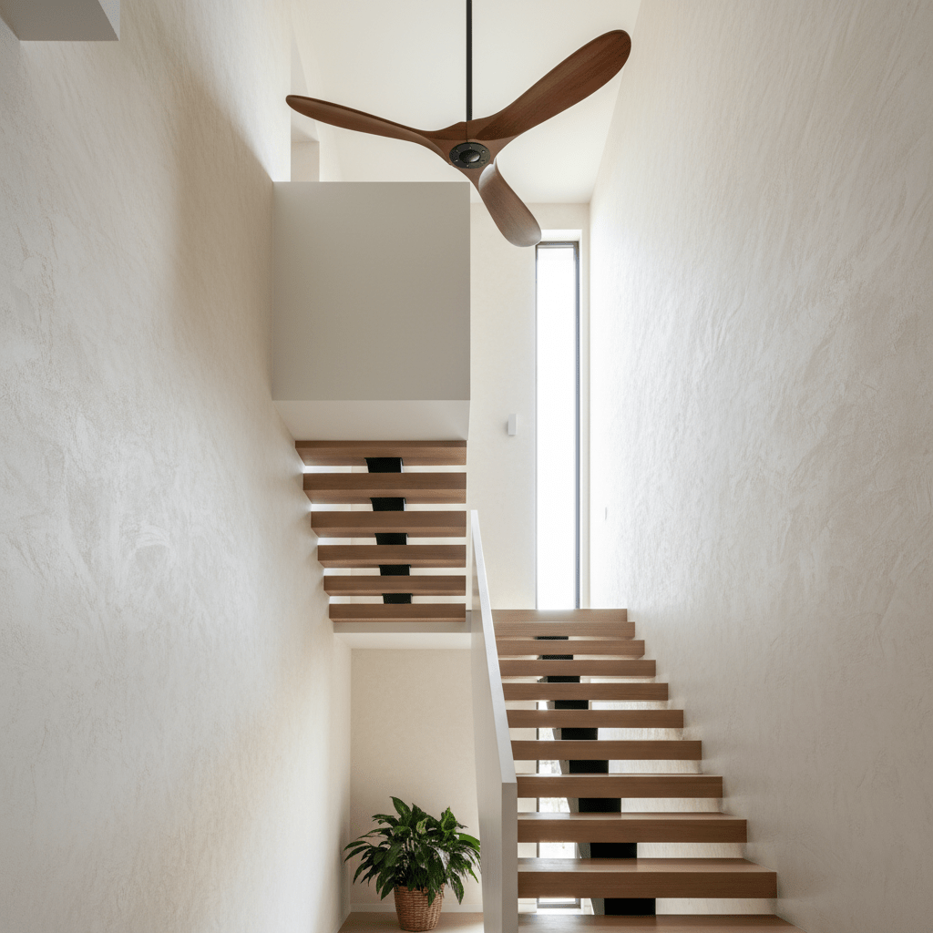 Ventilateur de plafond moderne Toke en Grain bois noyer et noir