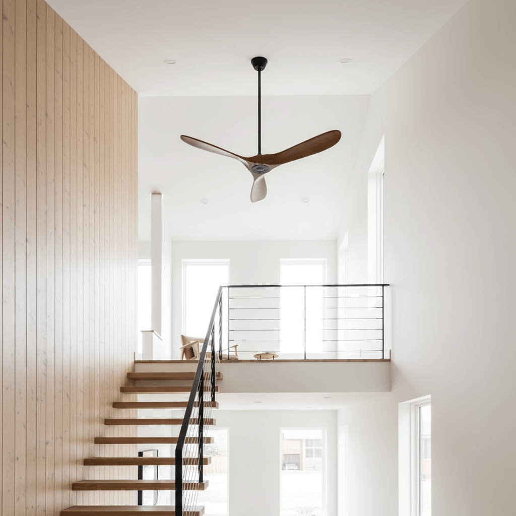 Ventilateur de plafond moderne Toke en Grain bois noyer et noir