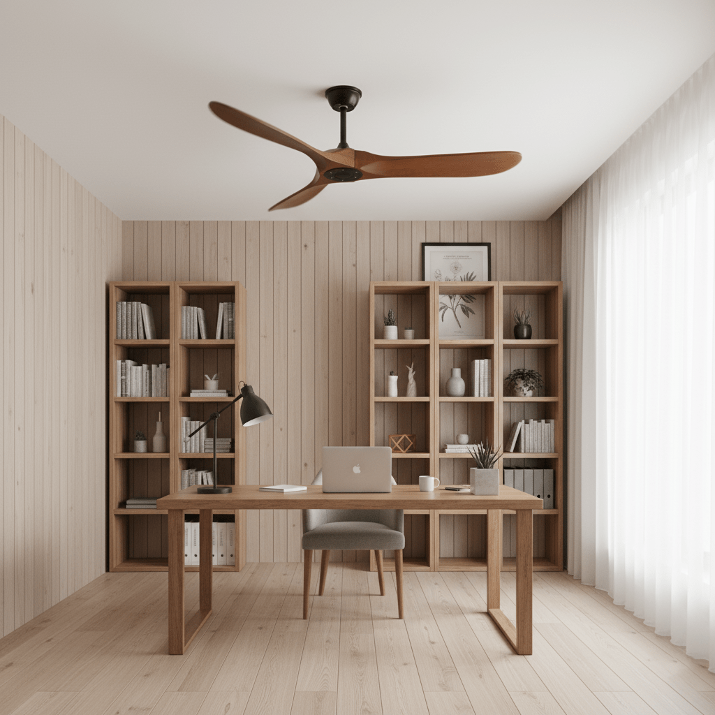 Ventilateur de plafond moderne Toke en Grain bois noyer et noir
