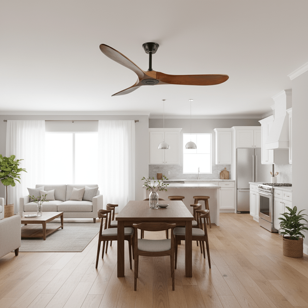 Ventilateur de plafond moderne Toke en Grain bois noyer et noir