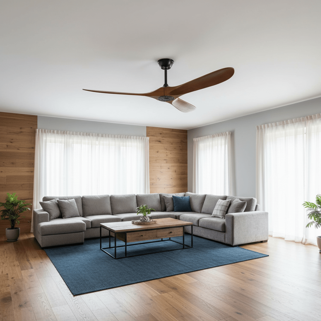 Ventilateur de plafond moderne Toke en Grain bois noyer et noir