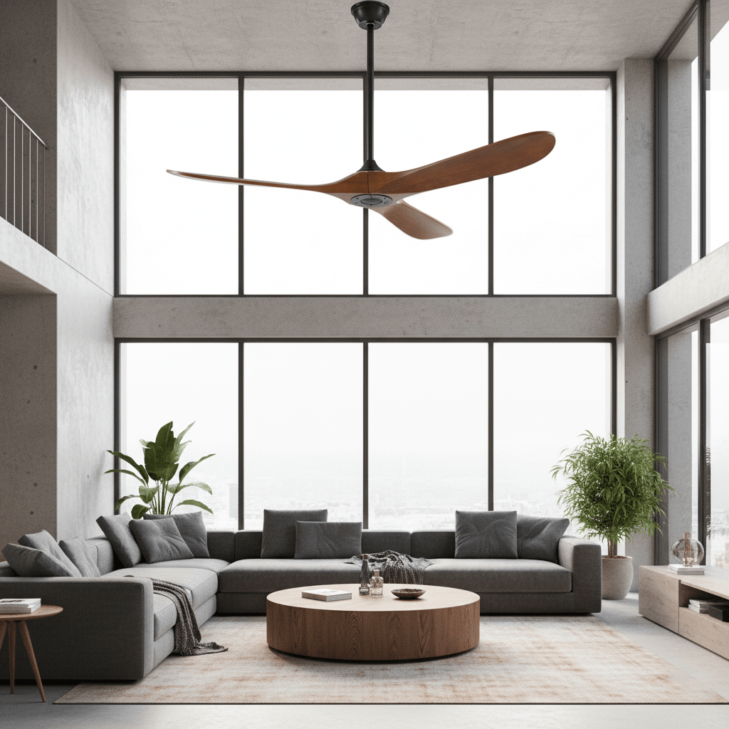 Ventilateur de plafond moderne Toke en Grain bois noyer et noir