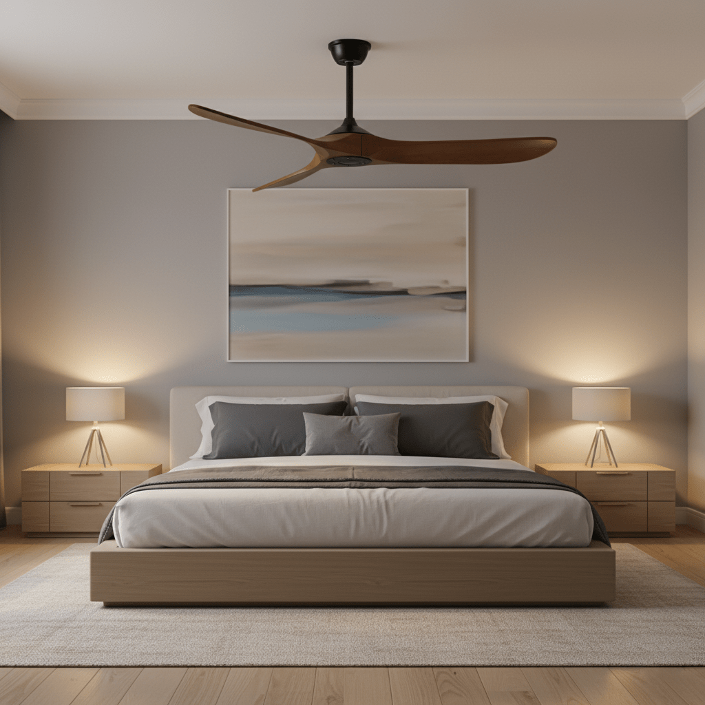Ventilateur de plafond moderne Toke en Grain bois noyer et noir