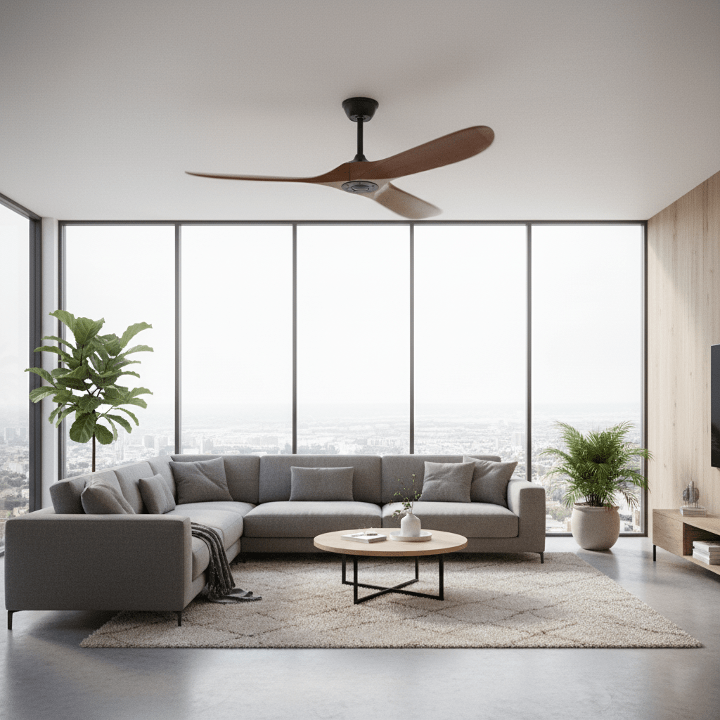 Ventilateur de plafond moderne Toke en Grain bois noyer et noir