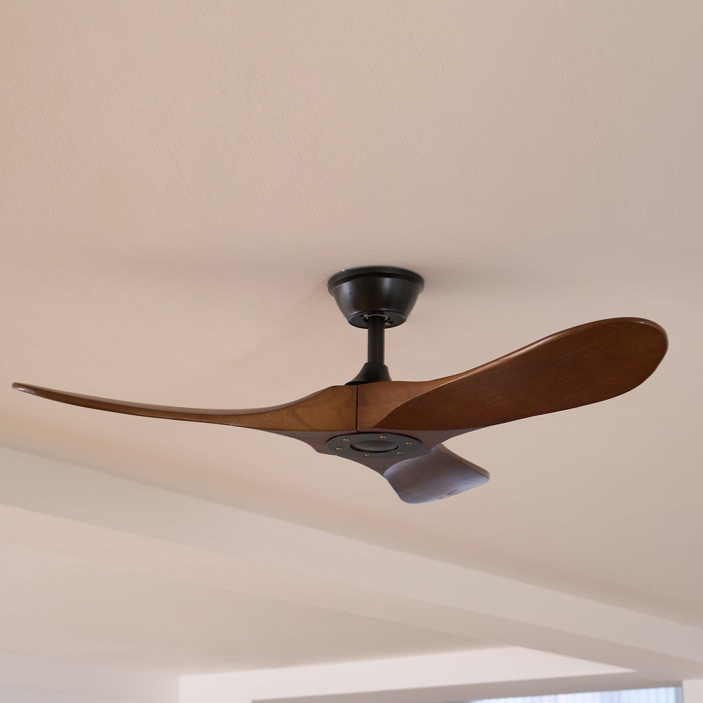 Ventilateur de plafond moderne Toke en Grain bois noyer et noir