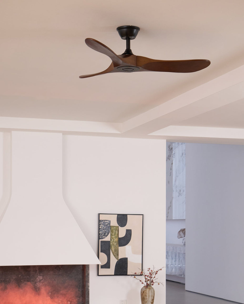 Ventilateur de plafond moderne Toke en Grain bois noyer et noir