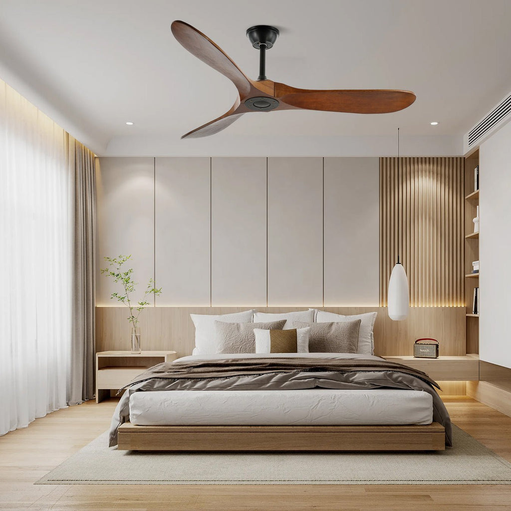 Ventilateur de plafond moderne Toke en Grain bois noyer et noir