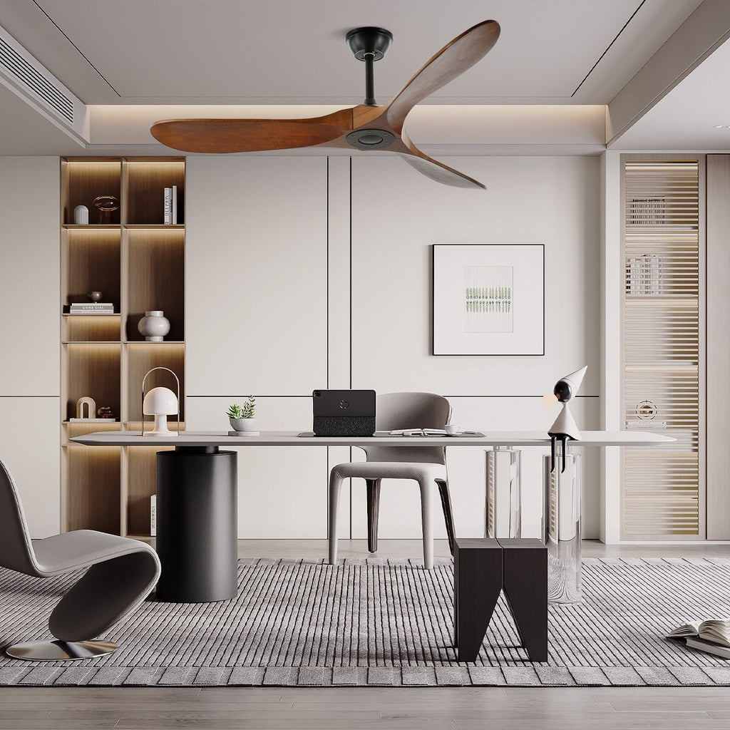 Ventilateur de plafond moderne Toke en Grain bois noyer et noir