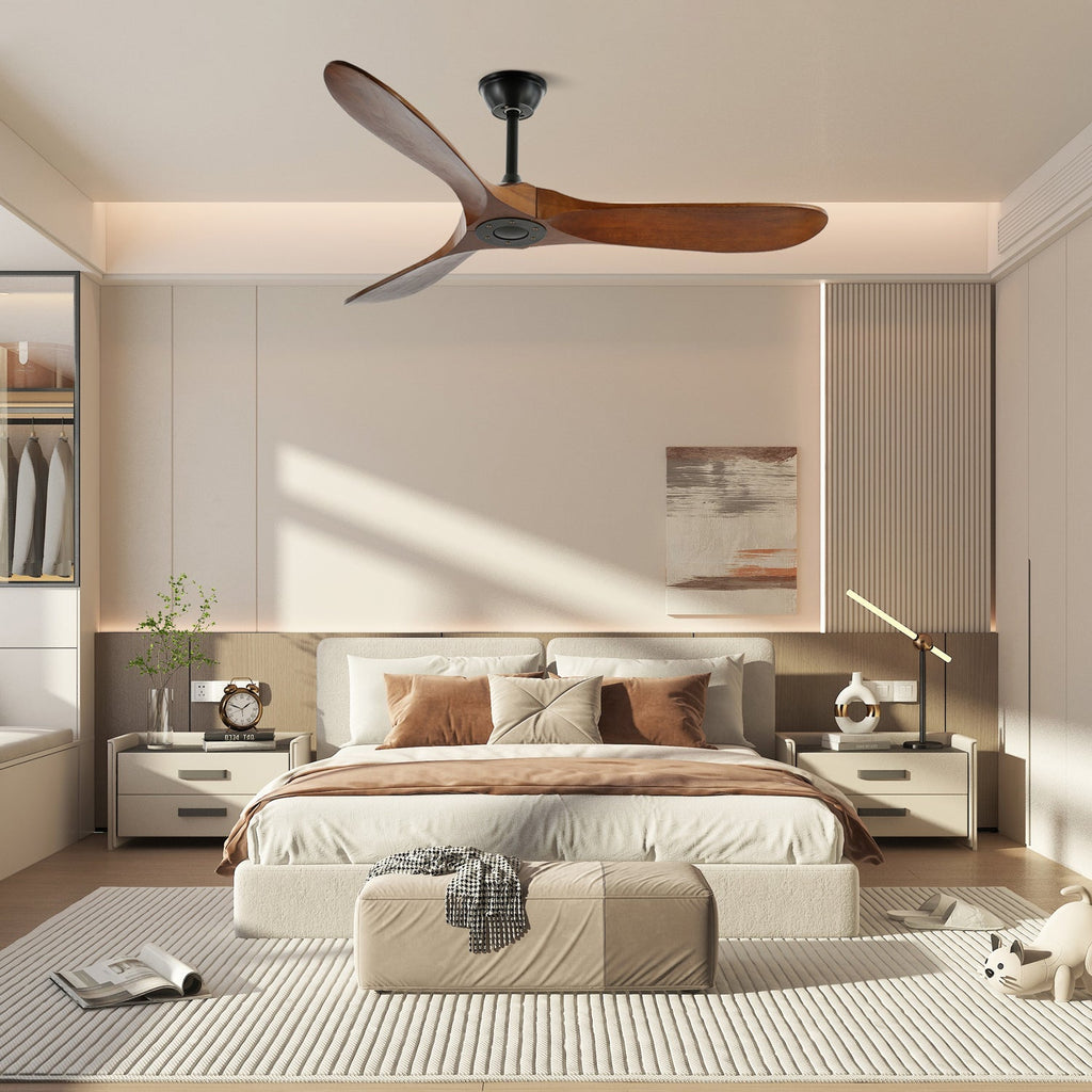 Ventilateur de plafond moderne Toke en Grain bois noyer et noir