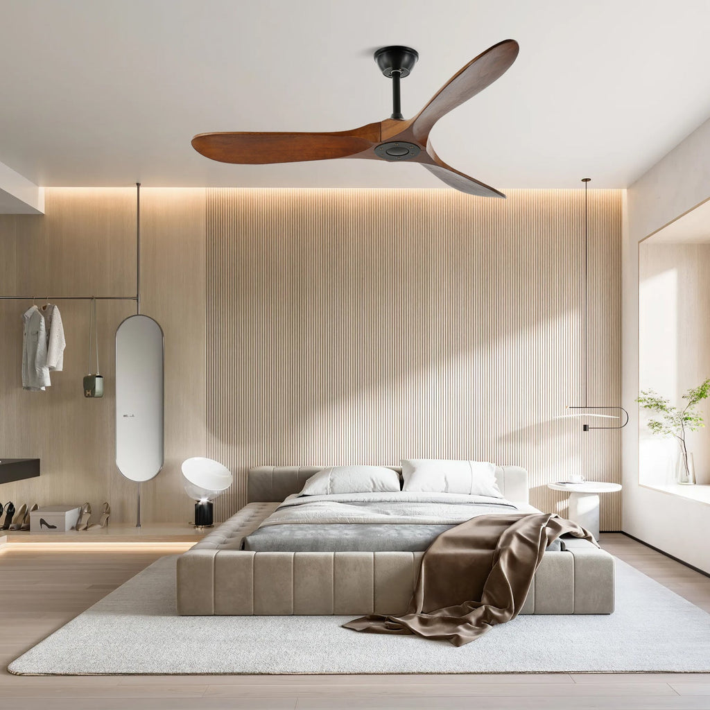 Ventilateur de plafond moderne Toke en Grain bois noyer et noir