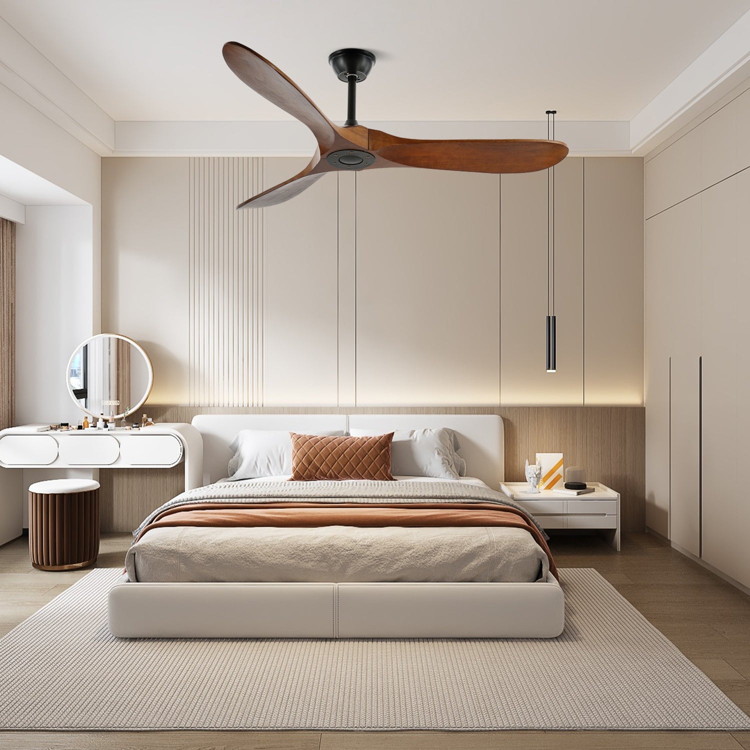 Ventilateur de plafond moderne Toke en Grain bois noyer et noir