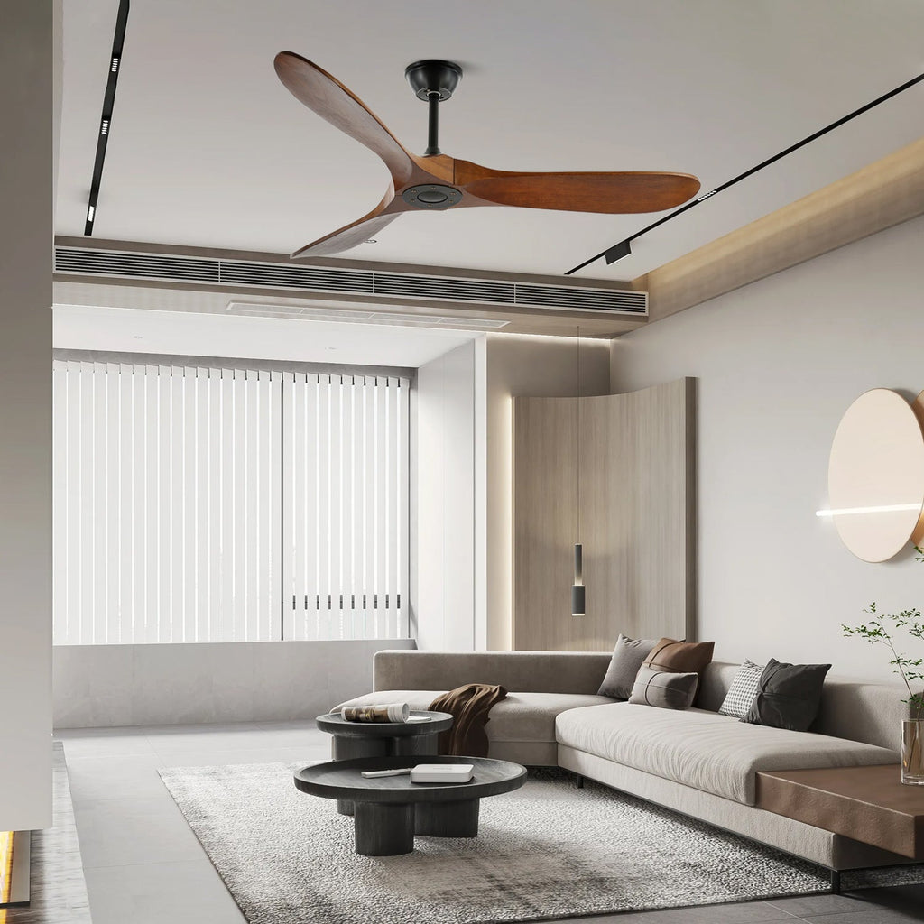 Ventilateur de plafond moderne Toke en Grain bois noyer et noir