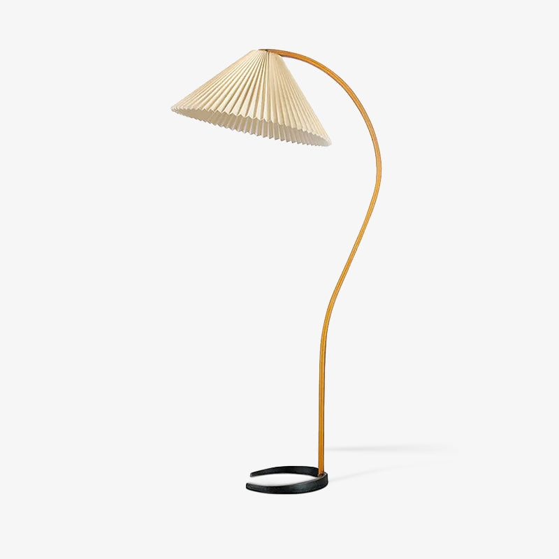Lampadaire moderne Etan en Métal, Lin Hêtre bois et beige