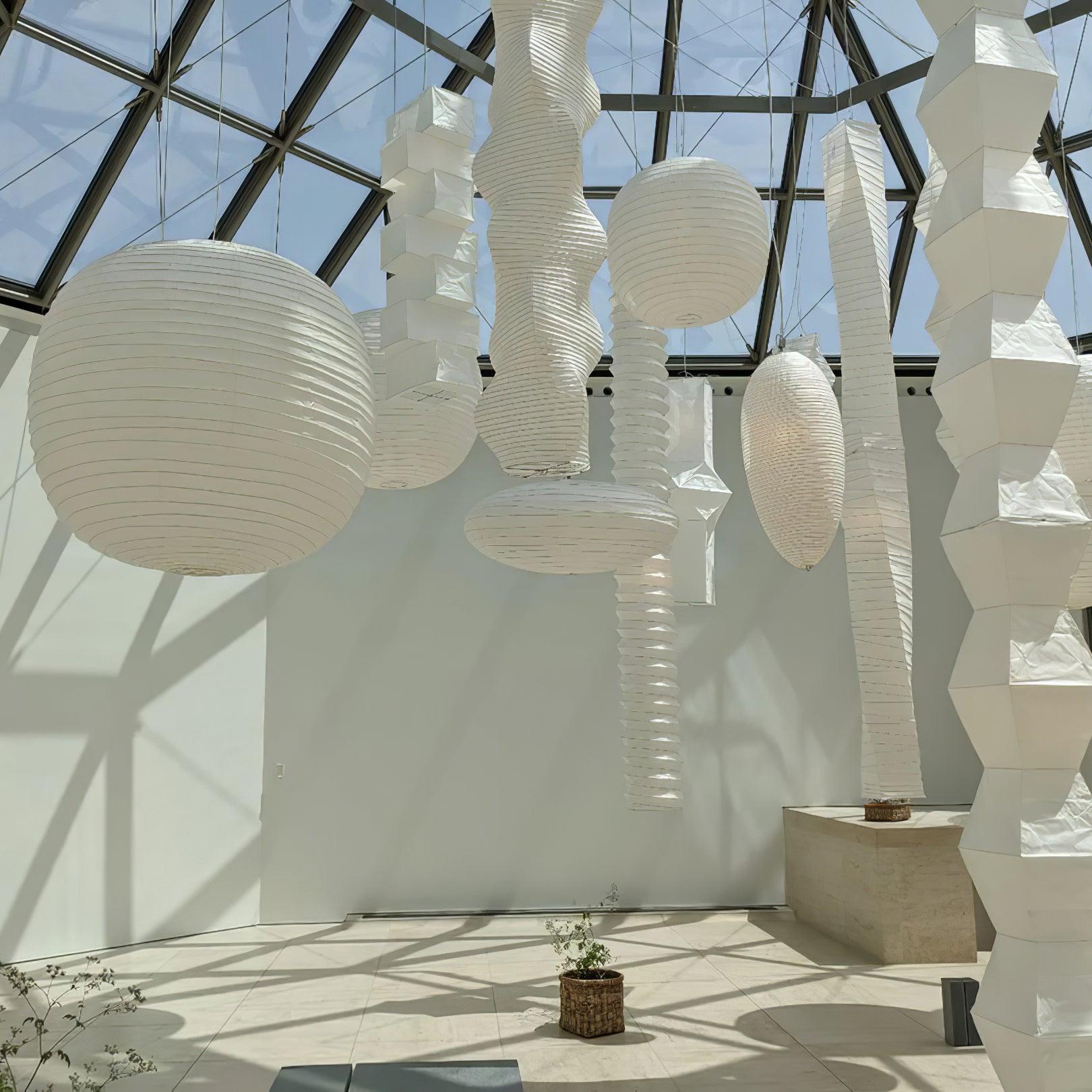 Suspension moderne Ove en papier Blanc et blanc câble