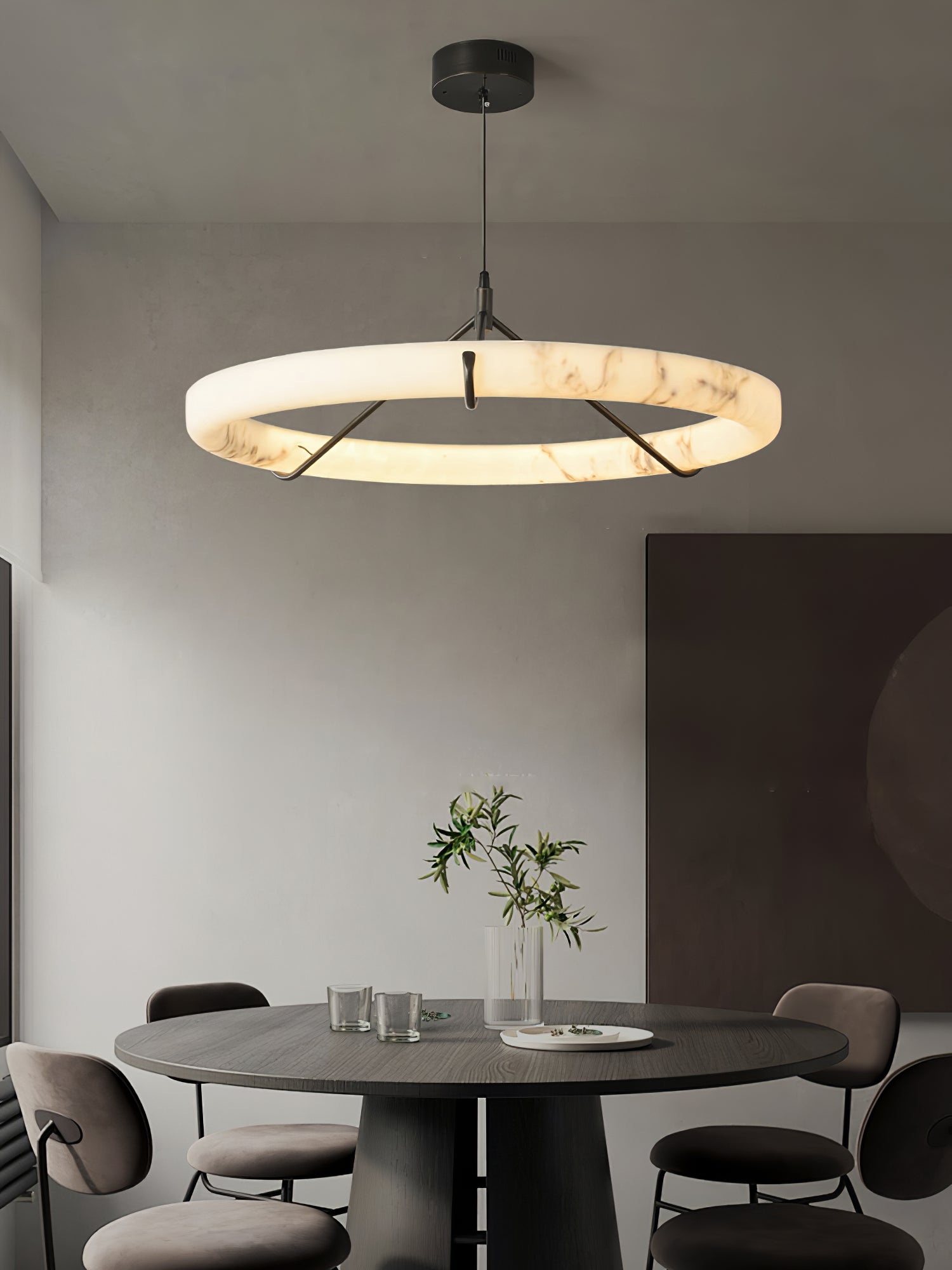 Suspension moderne Dunbar en Albâtre Noir et blanc