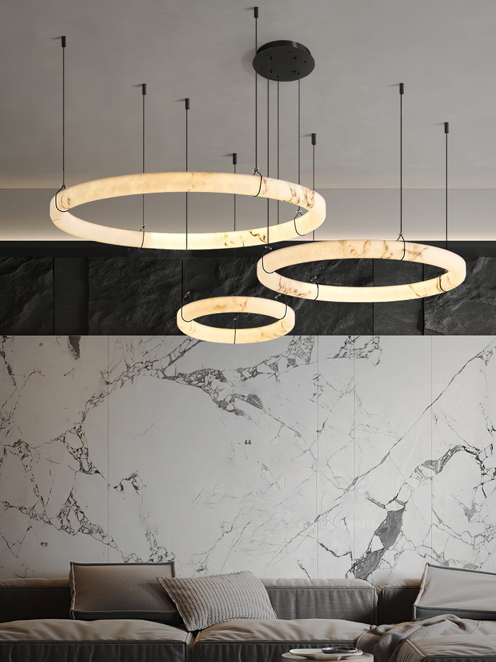 Suspension moderne Dunbar en Albâtre Noir et blanc