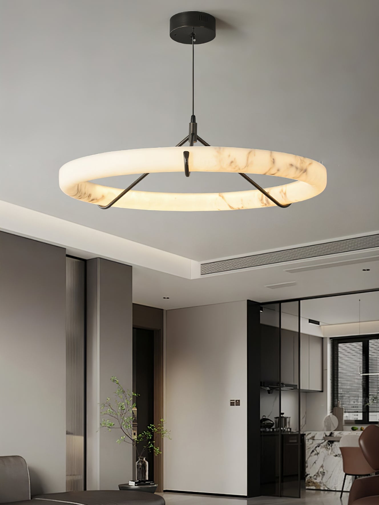 Suspension moderne Dunbar en Albâtre Noir et blanc