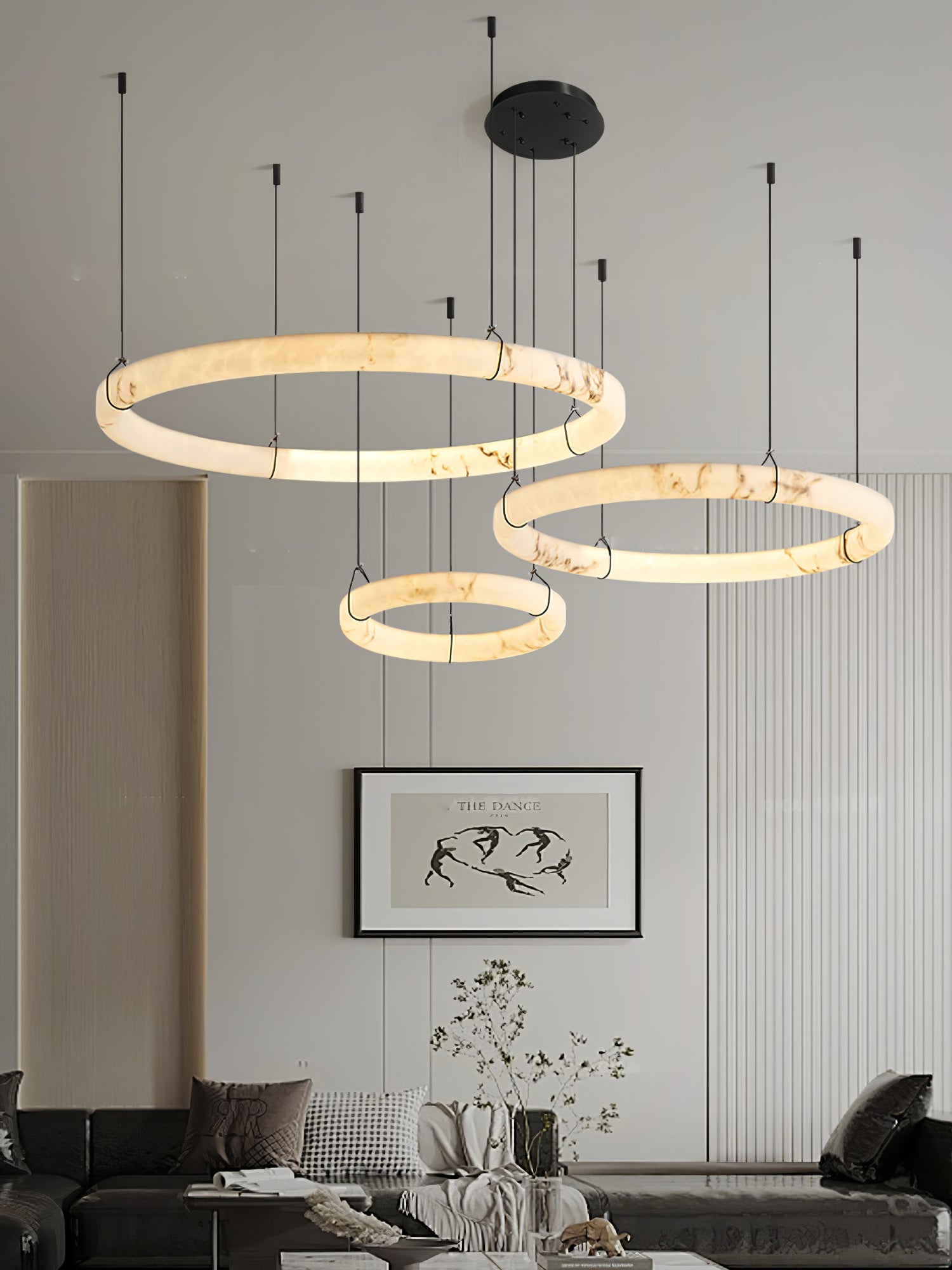 Suspension moderne Dunbar en Albâtre Noir et blanc
