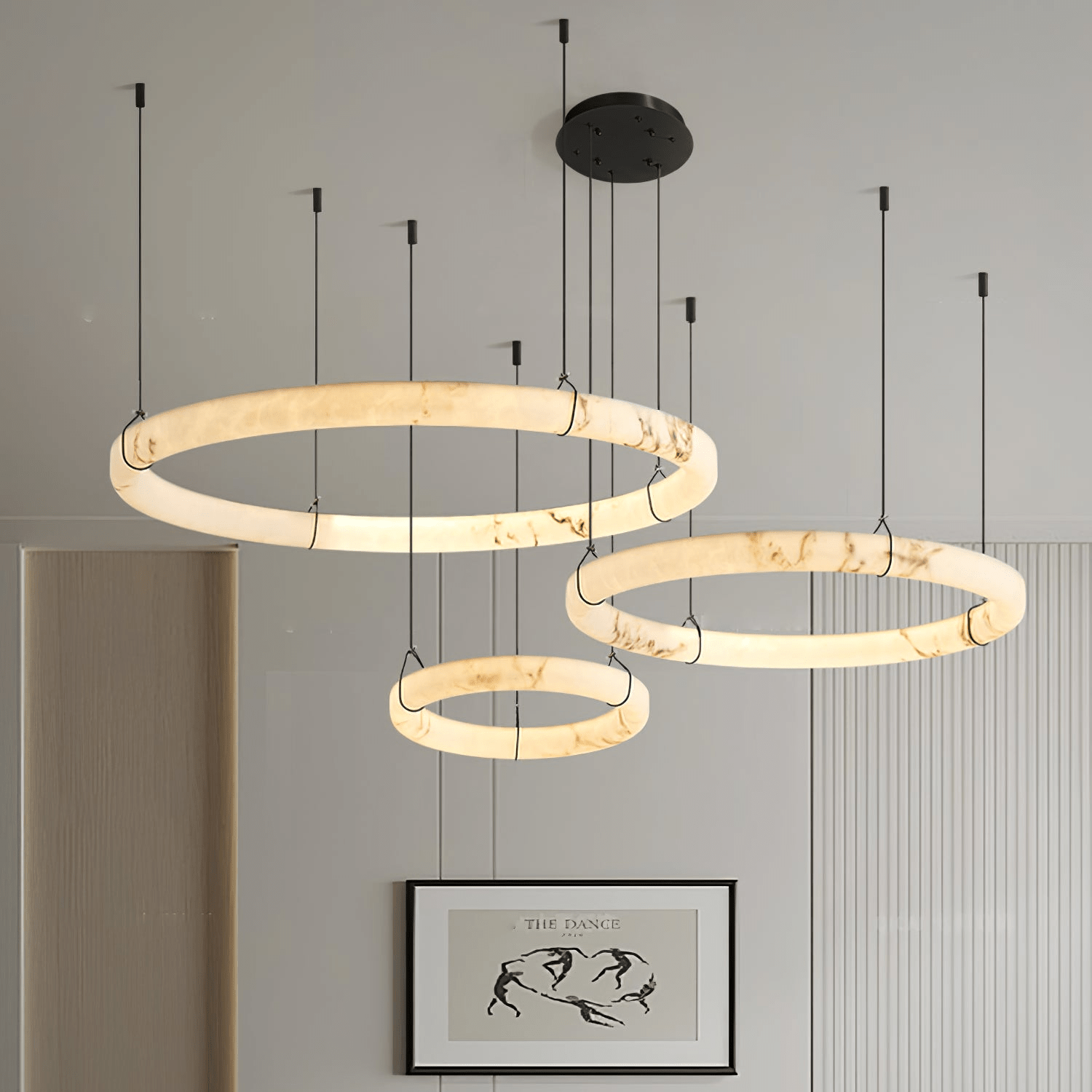 Suspension moderne Dunbar en Albâtre Noir et blanc