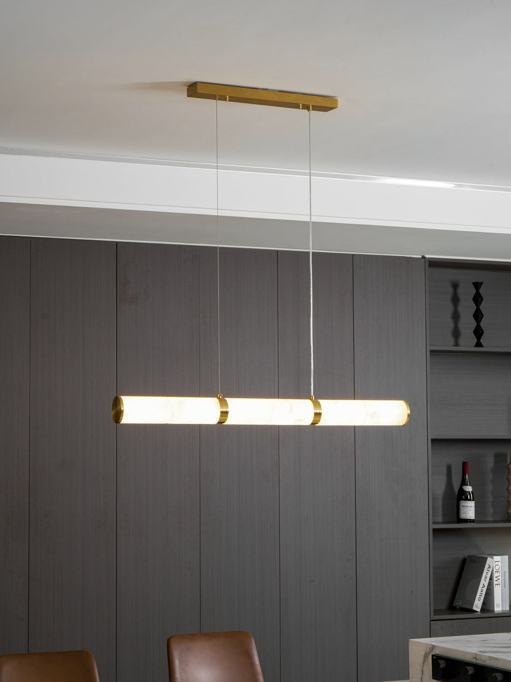 Suspension moderne Sal en Albâtre Laiton et blanc