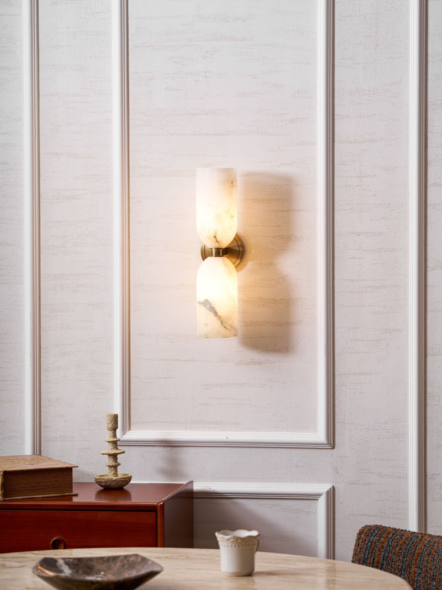 Applique murale moderne Valdi en Albâtre Bronze et blanc