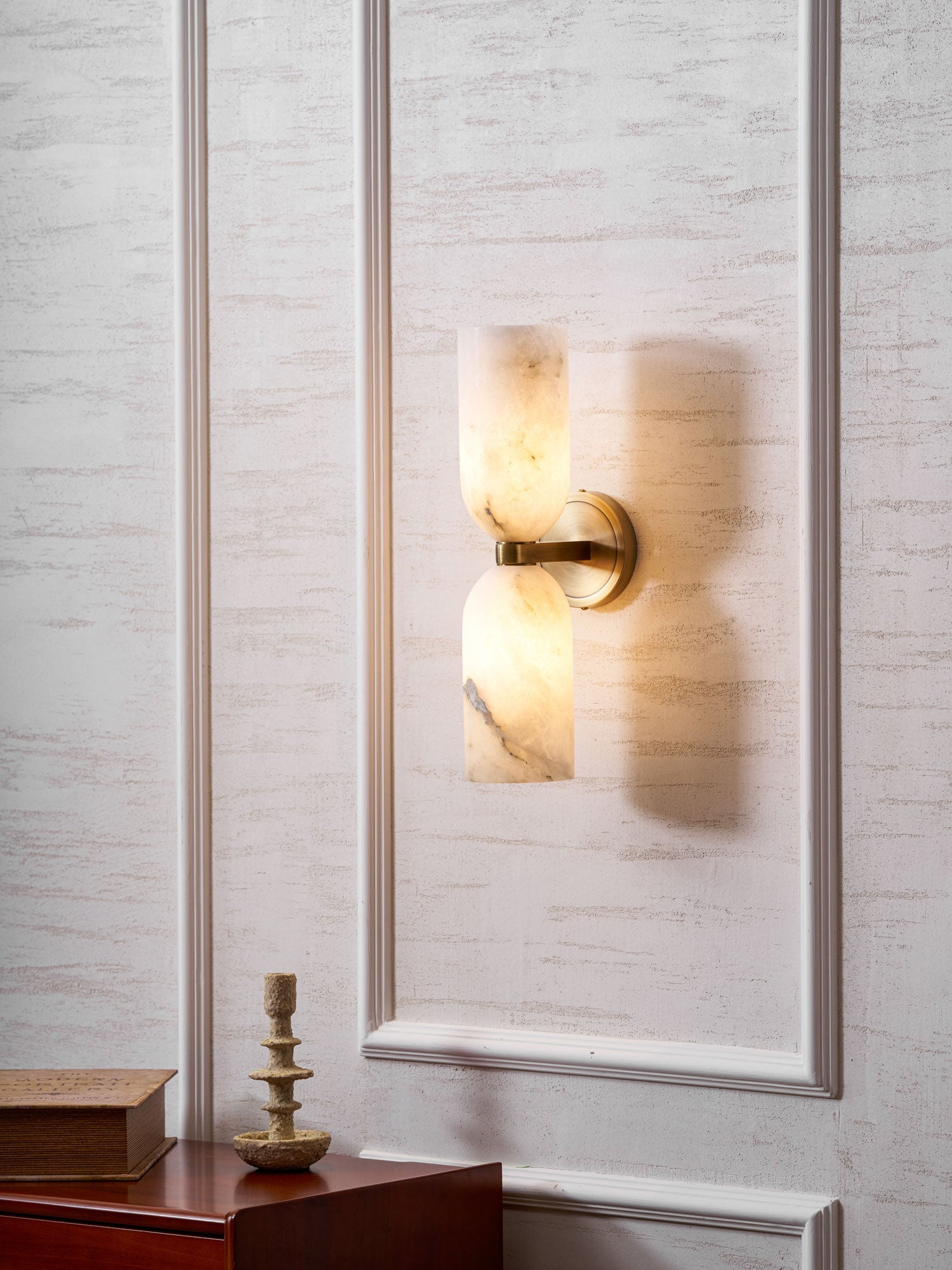 Applique murale moderne Valdi en Albâtre Bronze et blanc