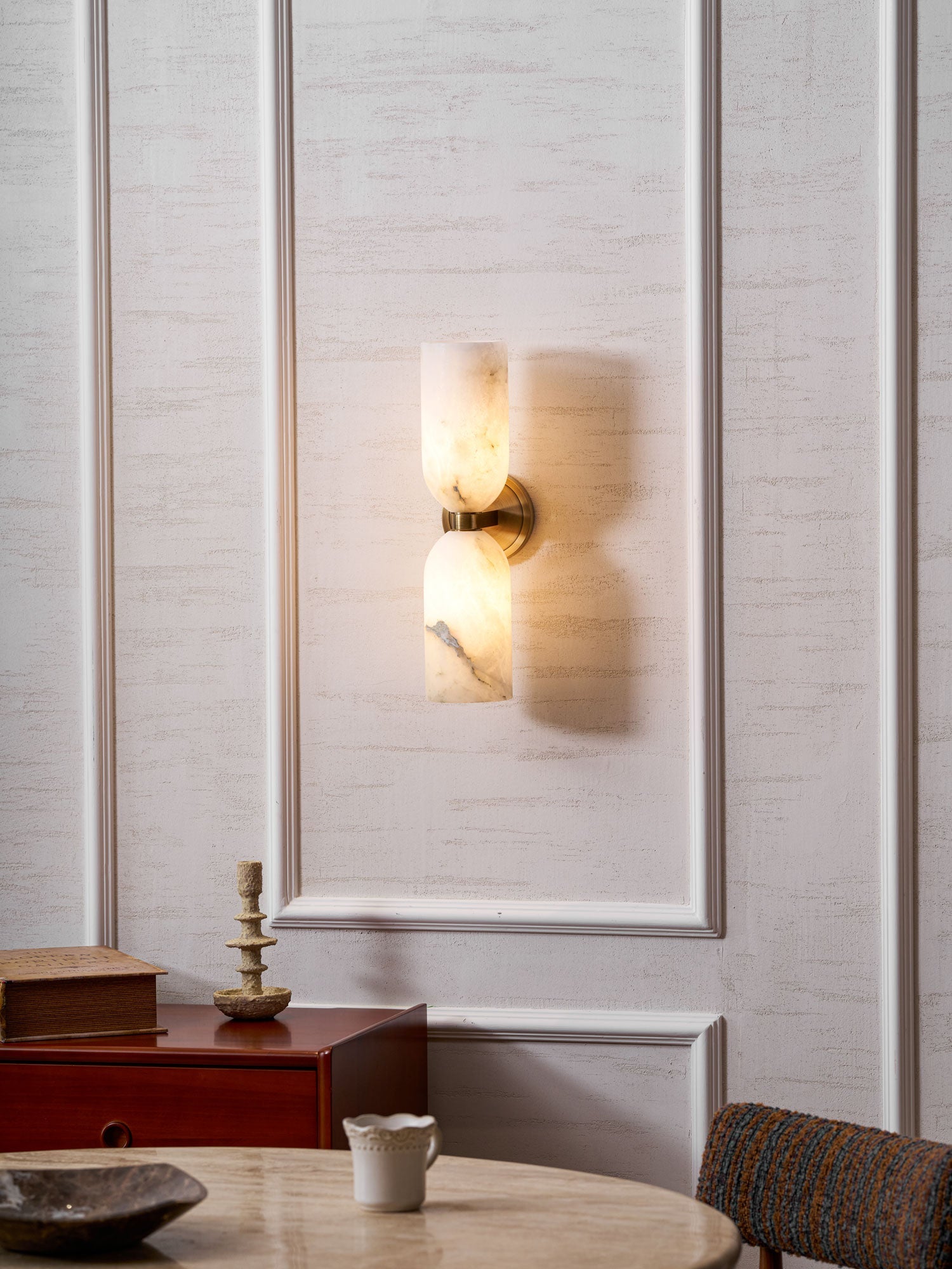 Applique murale moderne Valdi en Albâtre Bronze et blanc