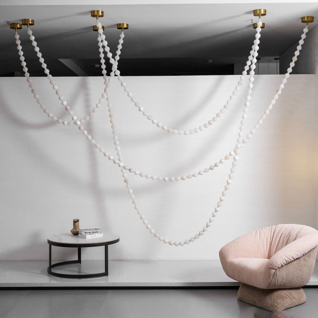 Lustre moderne Miska en Albâtre Or et blanc